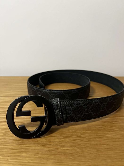 Curea Gucci negru cu imprimeu