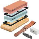 Set pietre ascuțit cuțite Actual Grit, 400/1000/3000/8000, bază bambus