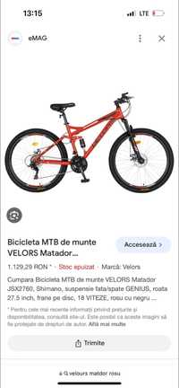 Bicicleta MTB de munte cu frana pe disc