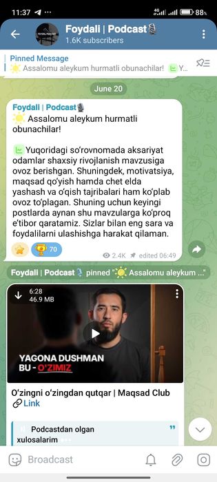 Tg kanal sotiladi Shaxsiy rivojlanish mavzusida Obunachilar 1,6k+