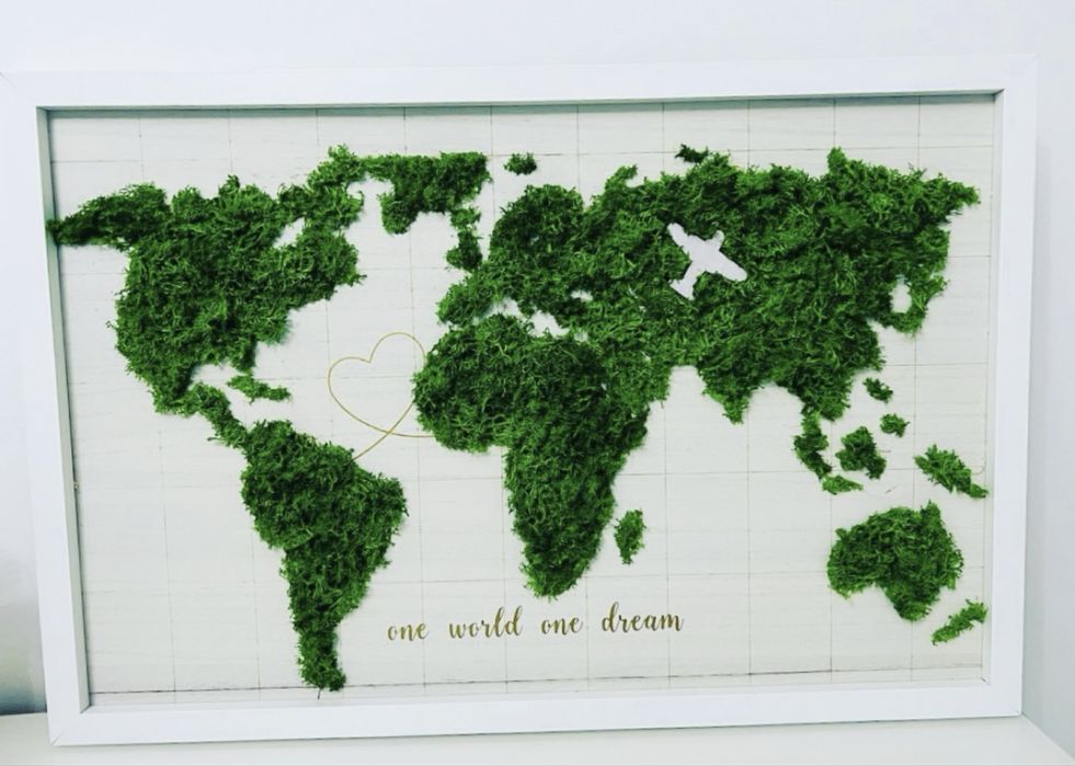 Harta lumii / glob pamantesc decorat cu licheni