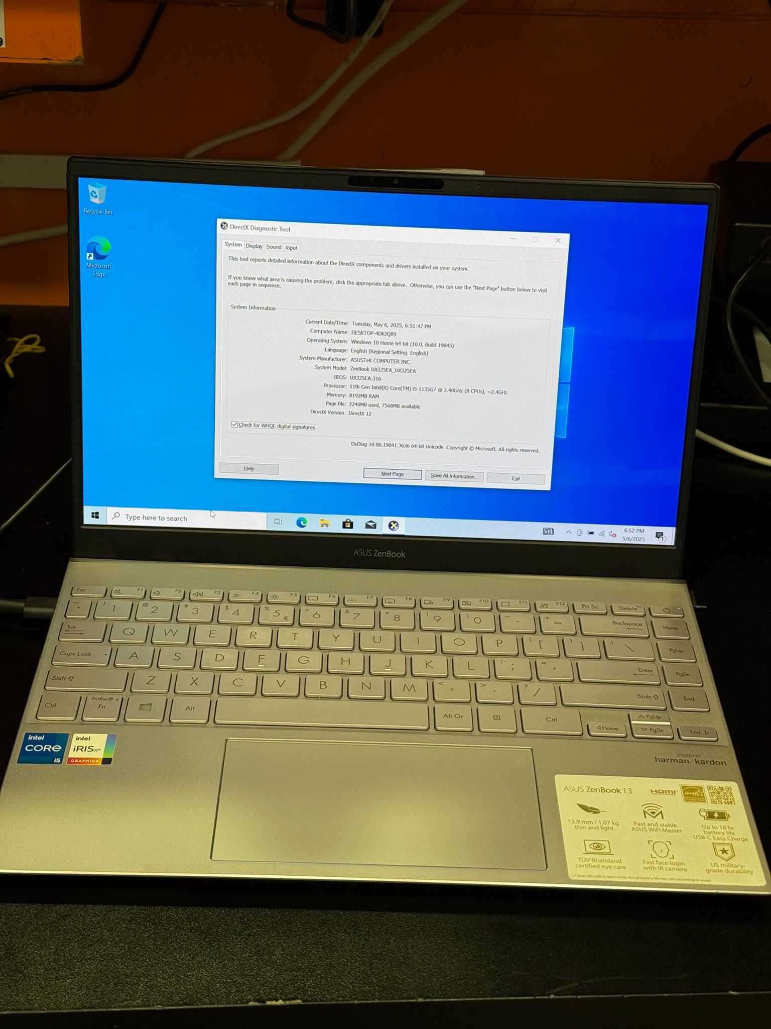 HOPE AMANET  P2- Asus ZenBook UX325EA  / I5 GEN 11 / 8GB RAM /