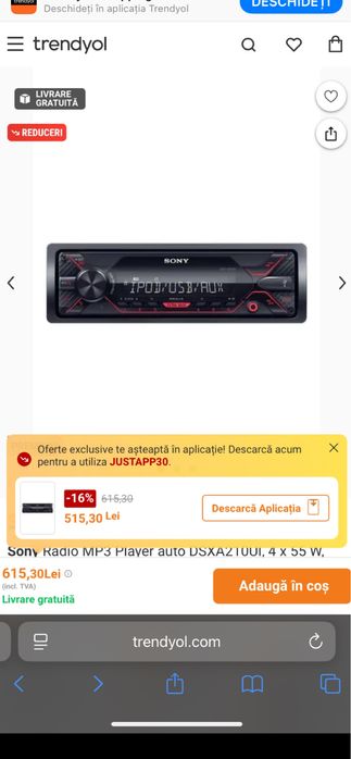 Radio casetofon mp3 55Wx4 SONY DSX-A200UI