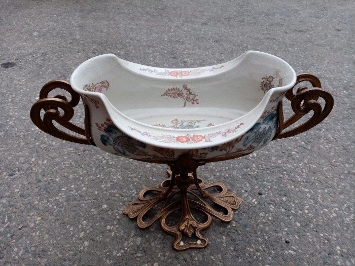 Centru de masa, fructiera de dimensiuni mari din porțelan cu bronz, pi