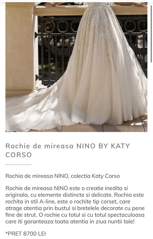Rochie de mireasa cu pene Katy Corso
