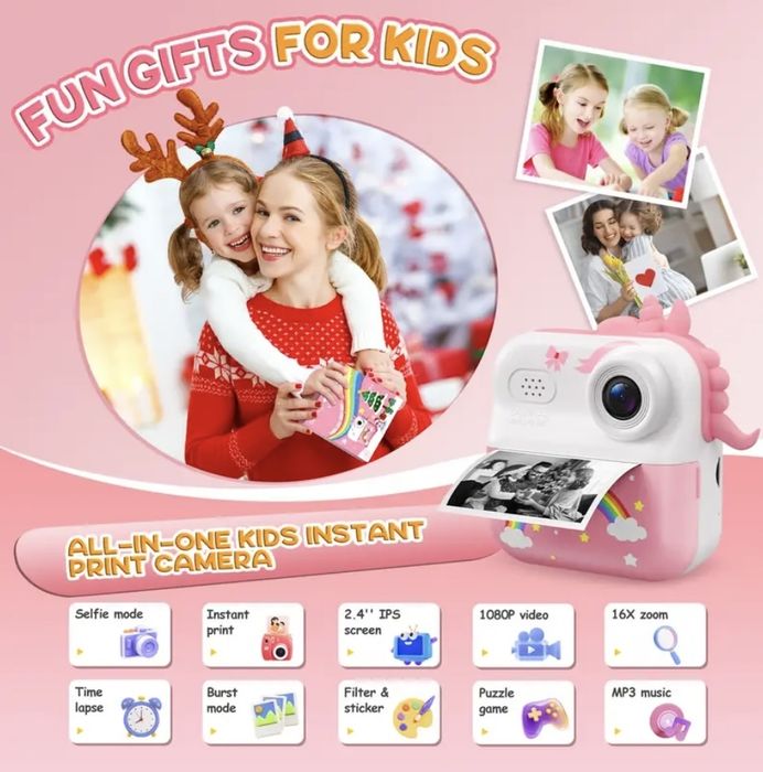 ПРОМО Нов Детски фотоапарат с принтер за моментален печат
