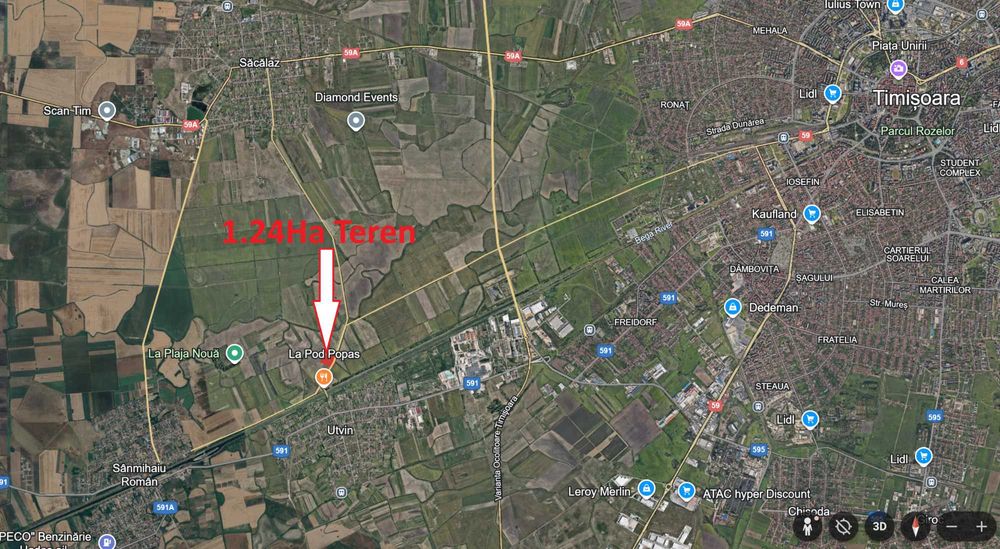 1.24 hectare teren pentru PUZ case in Utvin