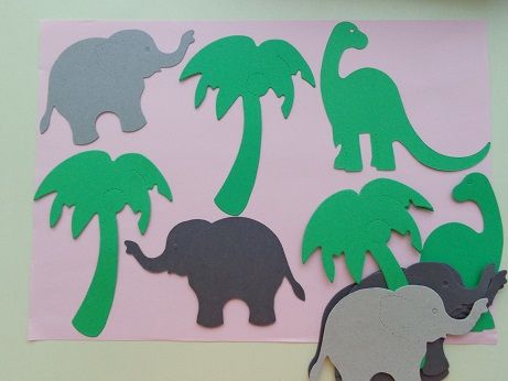 Dinozauri+Elefanti+Palmieri forme decupate dincarton, 30 buc/set
