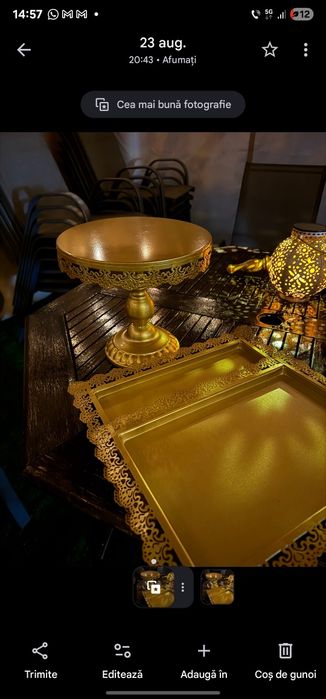 Suport tort metalic si tavi aurii