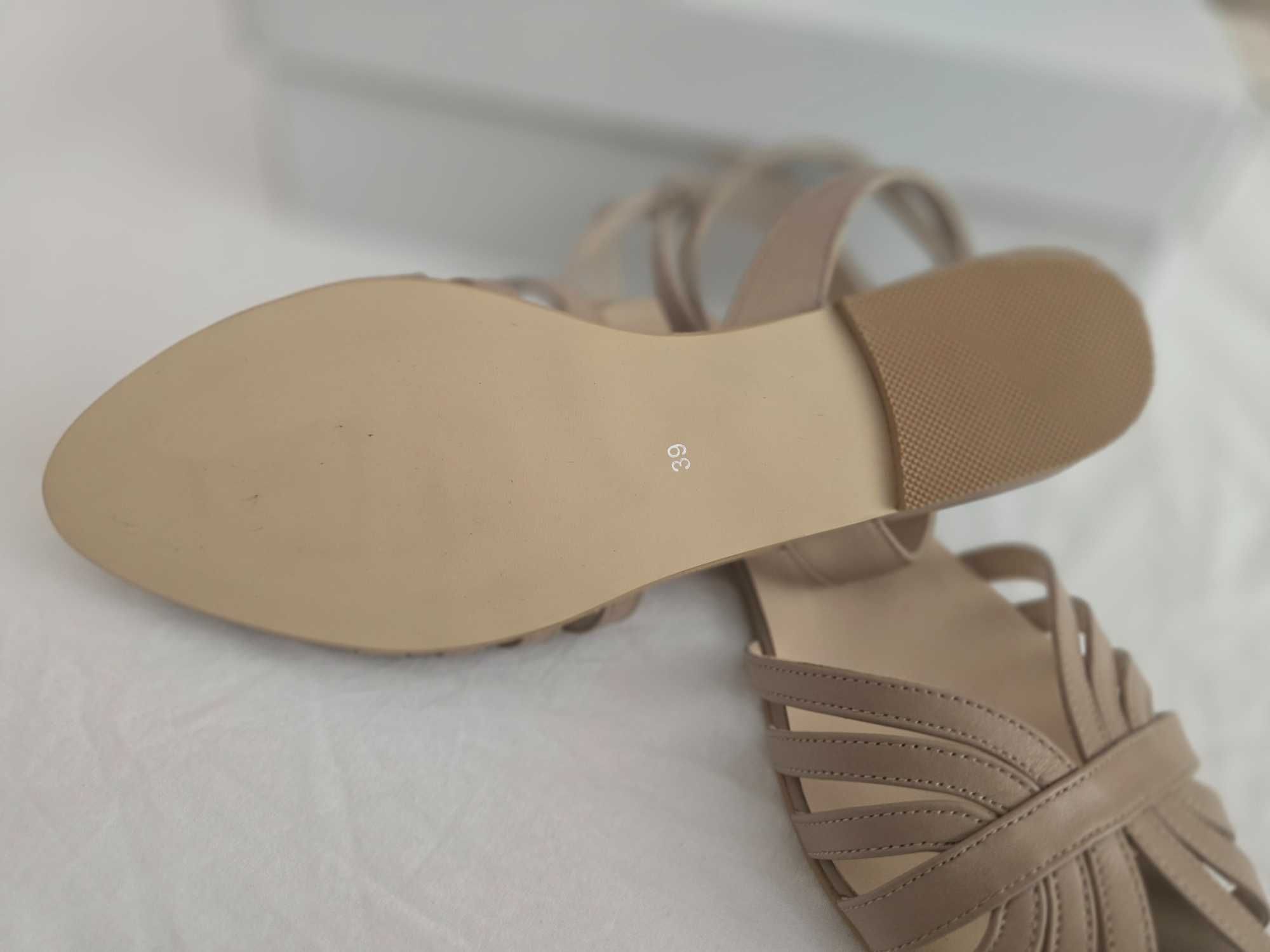 Sandale bej, din piele naturala, cu barete subtiri