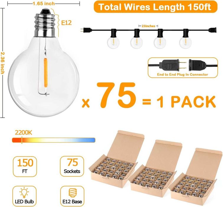 150 фута LED глобусови външни гирлянди