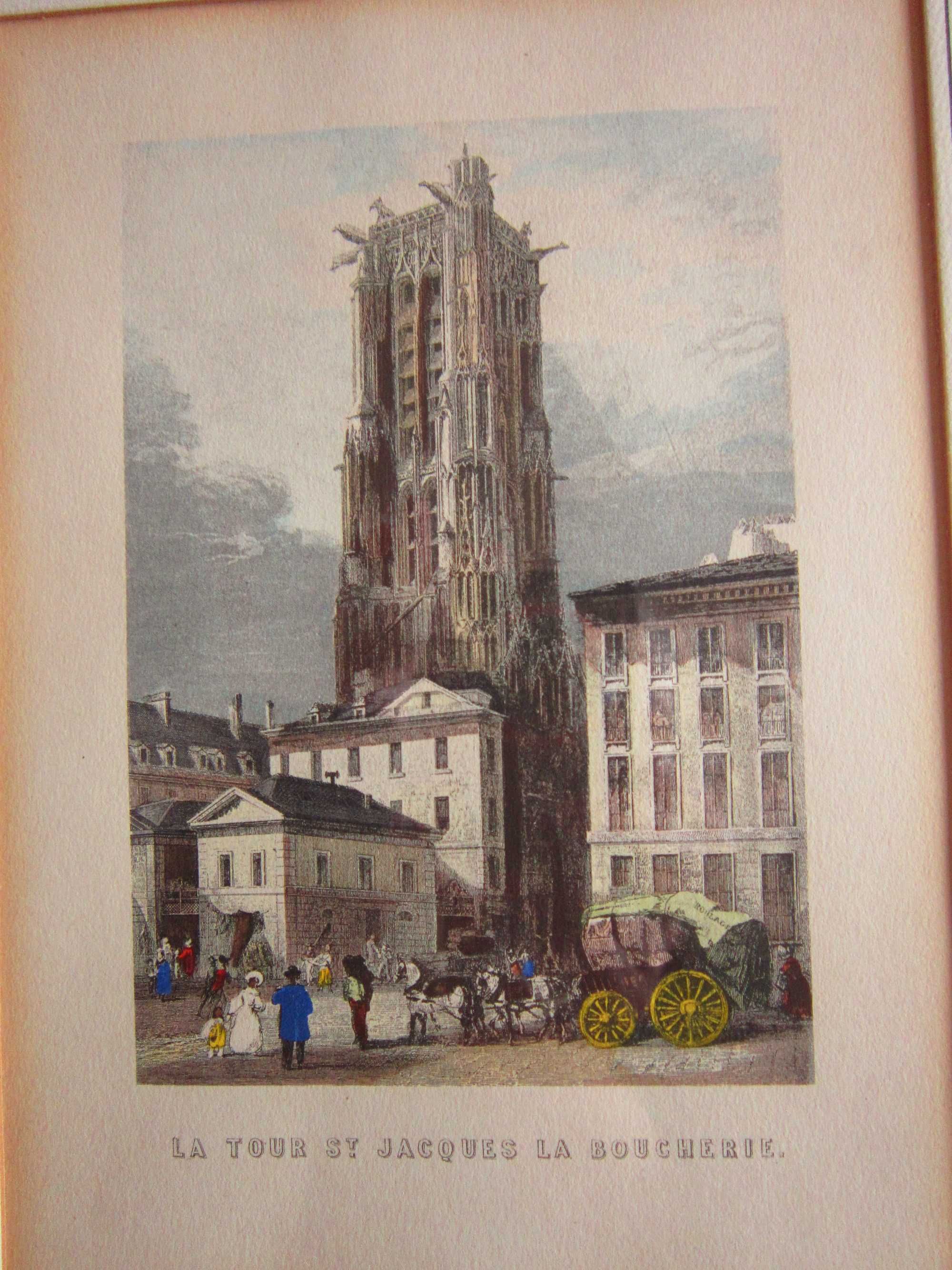 cadou rar Paris gravuri Luvru si Turnul St.Jacques vintage colectie