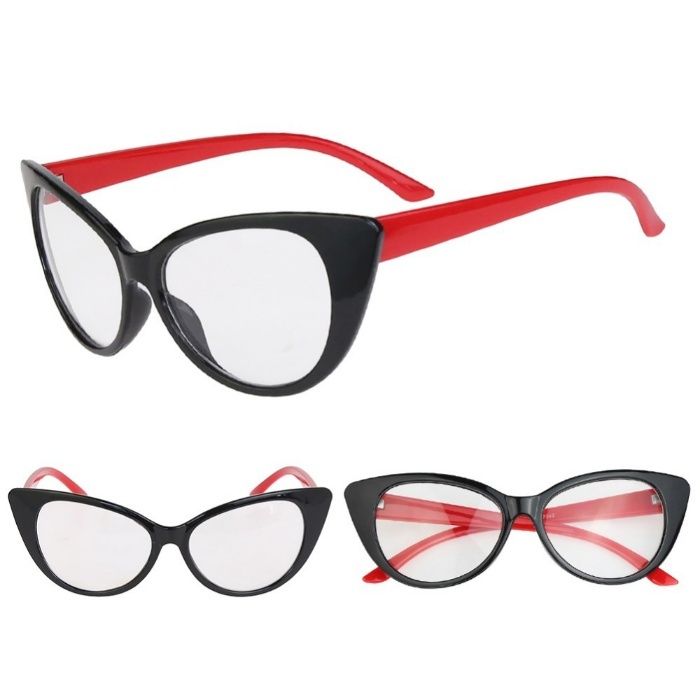 Ochelari de dama Cat Eye Eyes lentila transparenta, rame NEGRU ROSU