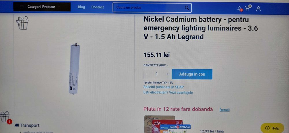 Nickel Cadmium battery pack pentru emergency light 3.6 V - 1.5 Ah