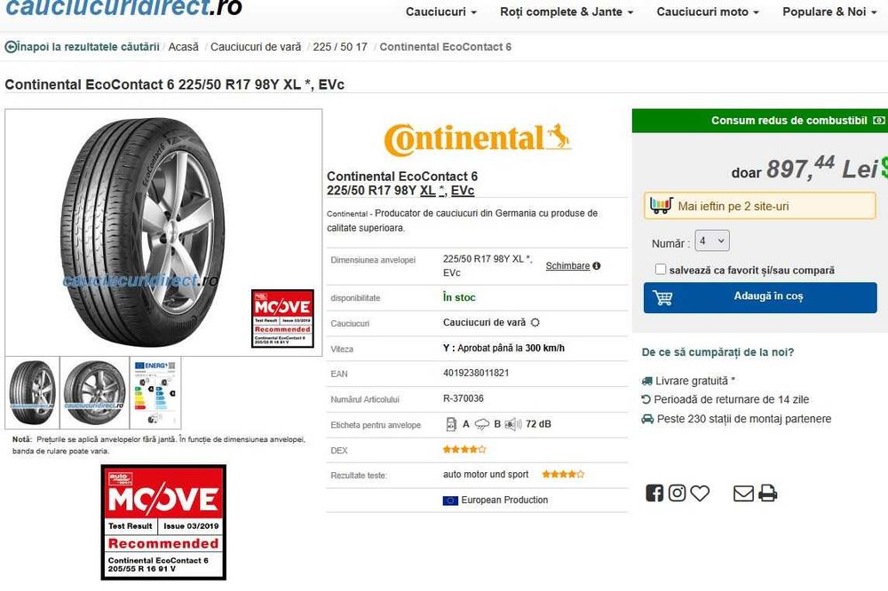 Anvelope vara DOT 2024 Continental 225.50.17 2 buc cu steluta BMW