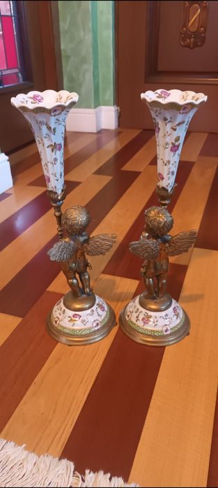 Pereche Sfesnice vechi, Bronz și Porțelan