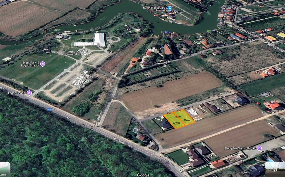Snagov, 2 loturi teren, intravilan, fiecare de 630mp, cu front 20m