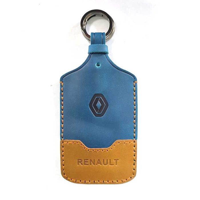 Husa cheie cartela Renault, din piele naturala, negru/albastru