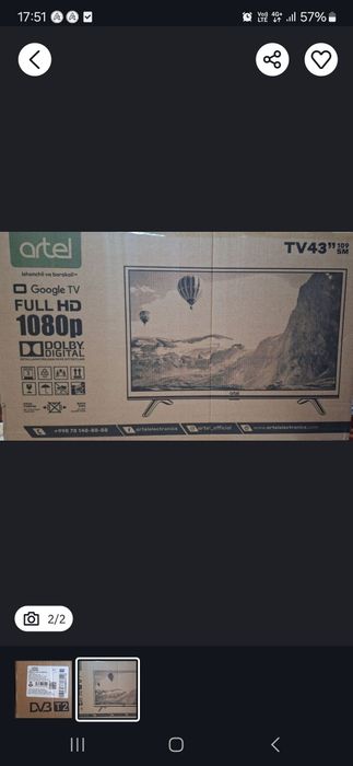 Sotiladi Artel televizor 43 talik