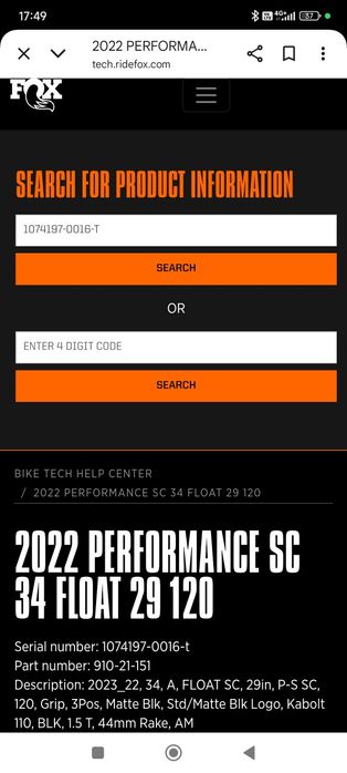 Fox Racing Shox Performance SC 29/120mm