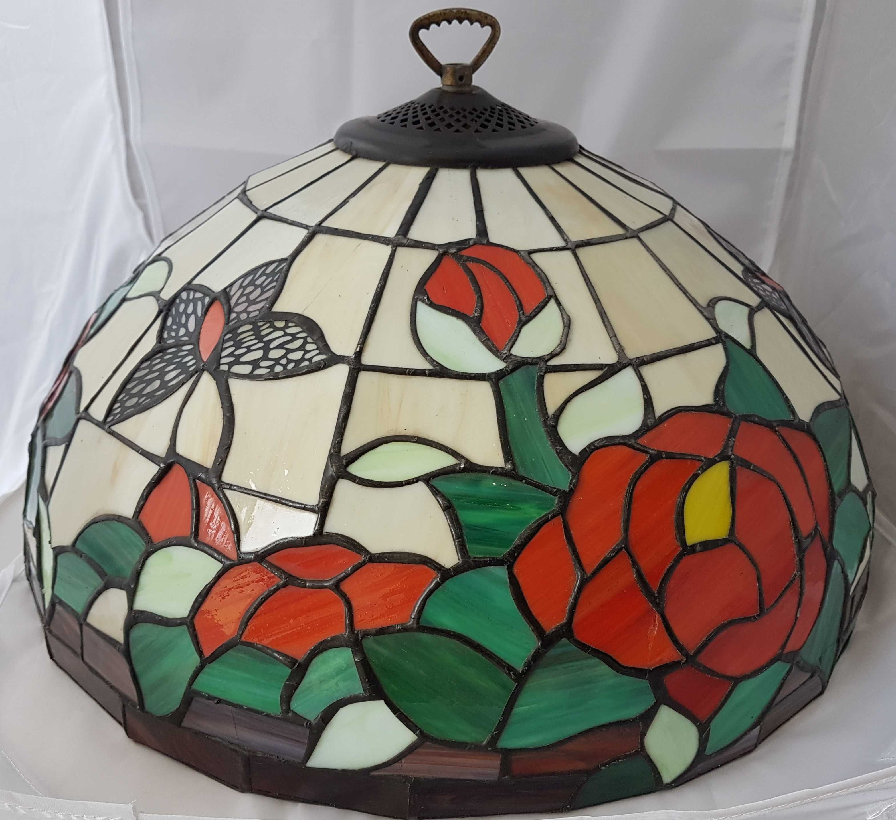 Superb abajur vintage tip Tiffany bronz si vitraliu flori si fluturi