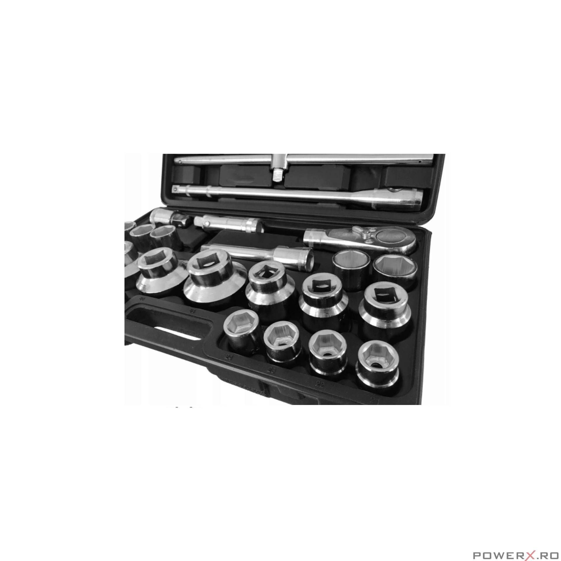 Trusa chei tubulare mari 26 piese 3/4 " 21- 50 mm, 1" 55-60-65 mm