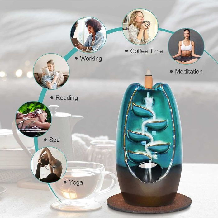 Suport conuri parfumate ceramic efect de cascada cu 55 conuri incluse