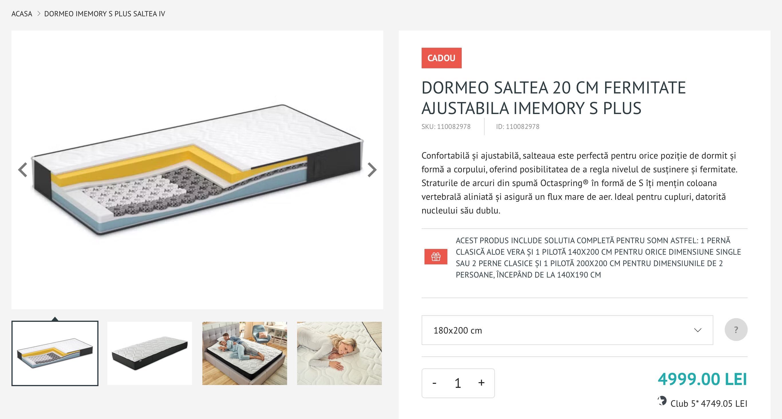 Saltea Dormeo iMemory S Plus 180x200 - 20 cm