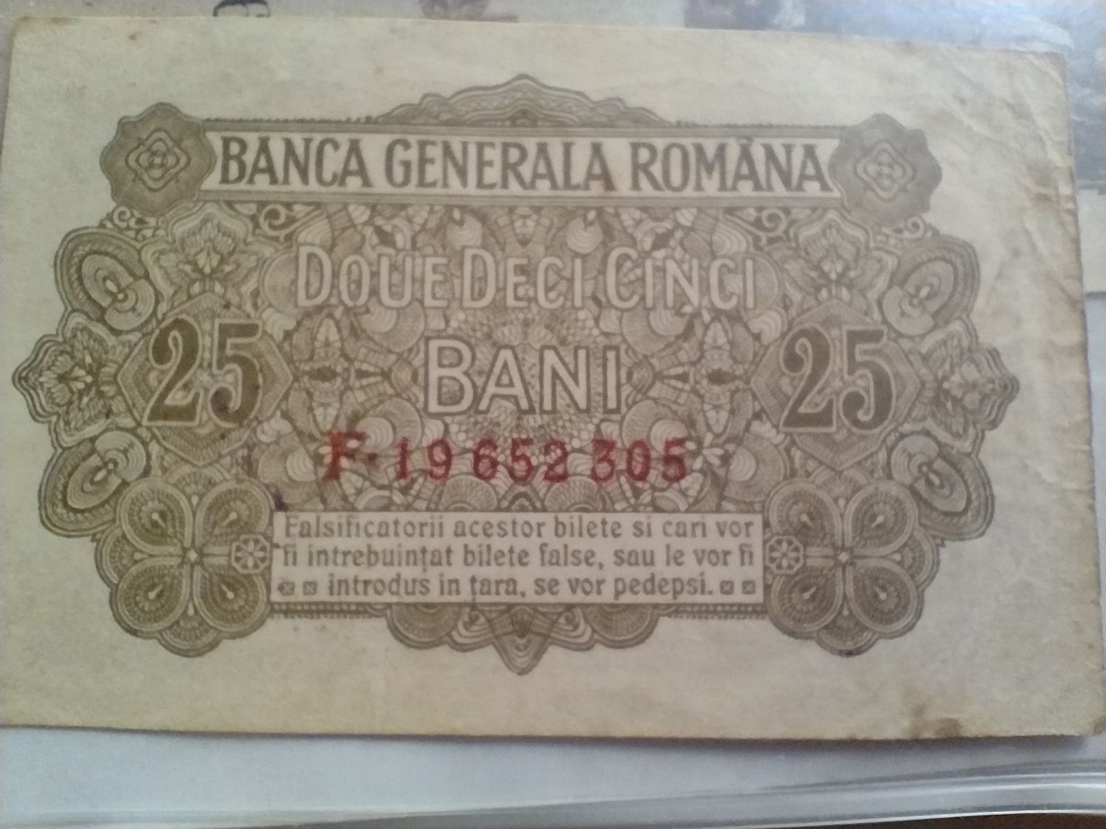Bancnota 25 bani ocupația Germană în Romania