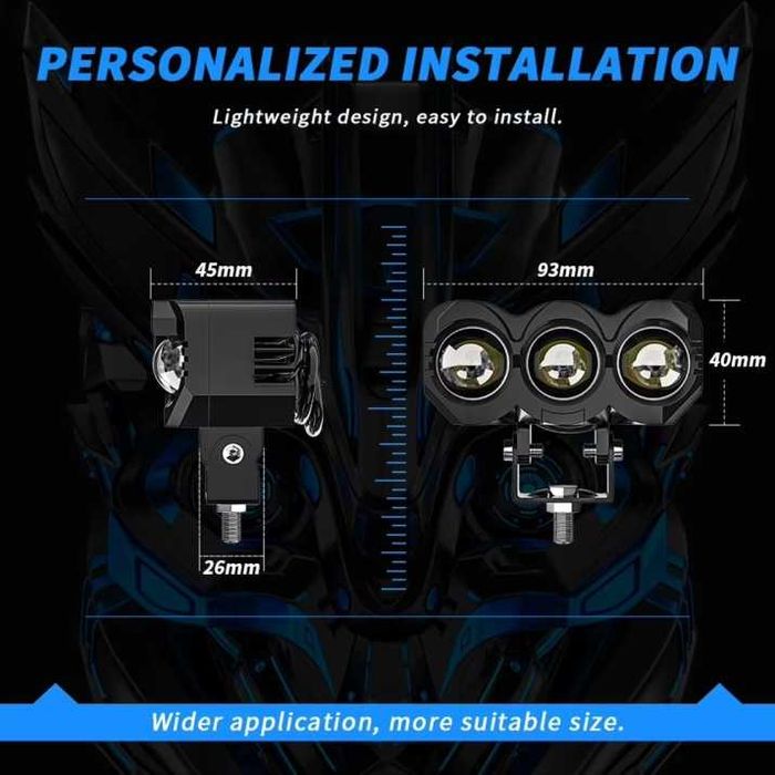 Универсален 3 LED Диоден фар къси дълги и халоген за мотори ATV Джип