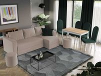 Coltar Alfa Crem + Masa Grand Stejar Auriu + 4 Scaune Grand Verde