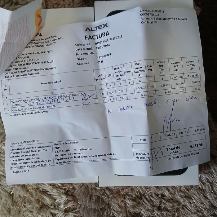 iPhone 15 Pro Max Factura