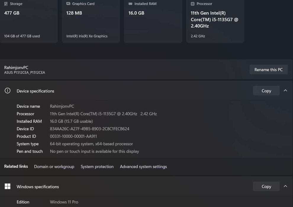 ASUS P1512CE — 512/16GB