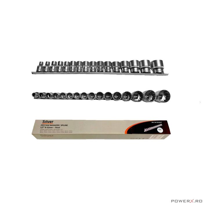 Set tubulare, 6 elemente, 1/2" 8-32 mm Silver