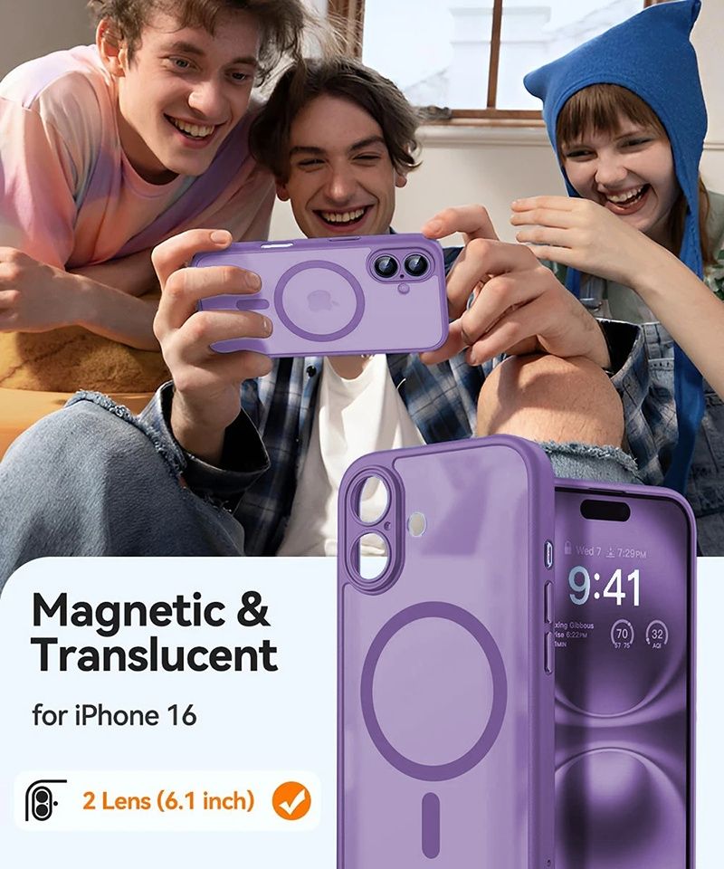 iPhone 16,16pro,16Max,16+ MagSafe case с протектор за камерите 5цвята