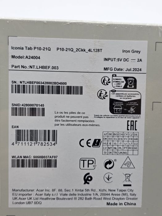 Acer ICONIA Tab P10 P10-21Q / Tabletă - Android 14-128 GB Card UFS - I