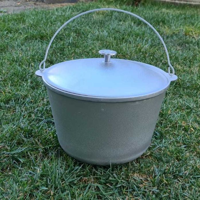 Ceaun aluminiu alimentar cu capac 15 litri fund plat dublu stratificat