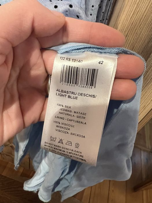 Rochie Nissa, din matase naturala cu buline negre, marime 42