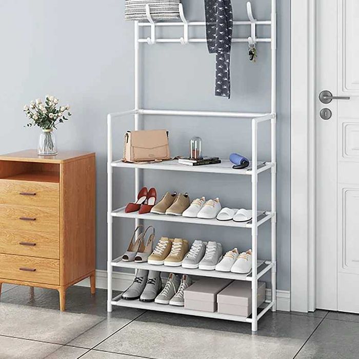 Cuier haine Alb / Negru cu suport pantofi 4 / 5 rafturi