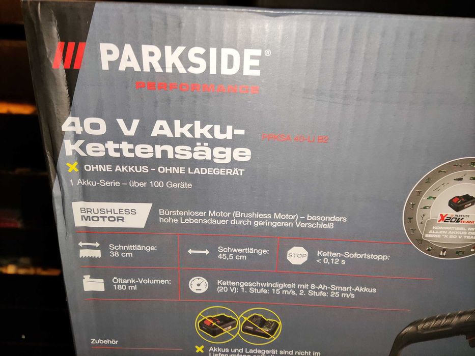 Drujba PARKSIDE 40V, model PPKSA 40-Li B2, sigilata