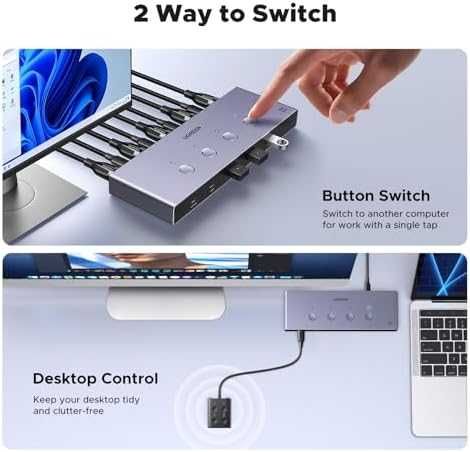 Нов хъб UGREEN 8K KVM HDMI Switch 4x1 с USB 3.0 и кабели в комплекта