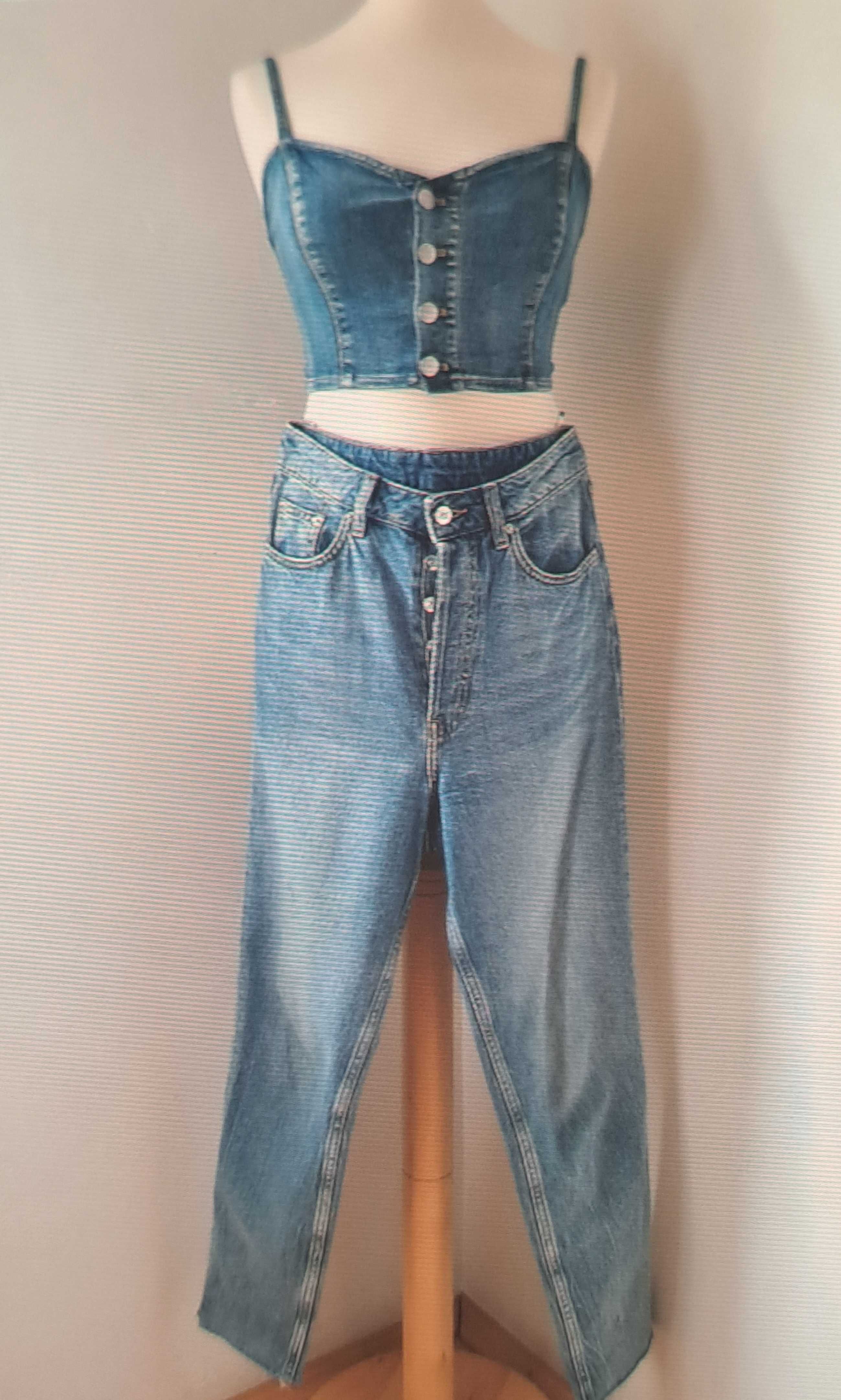 Set denim crop top jeans blugi