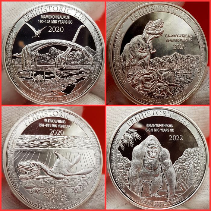 Congo Prehistoric Life Wildlife monede lingou argint 999