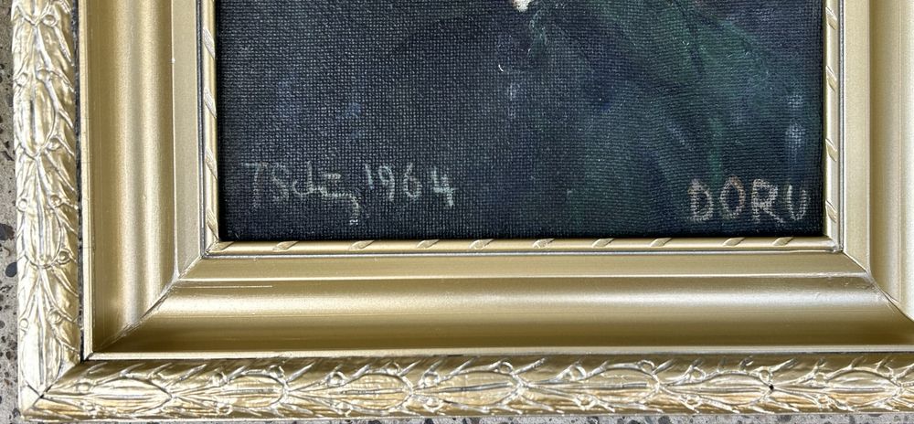 T Schipor 1964 tablou portret baiat pictura ulei inramat 39x46cm