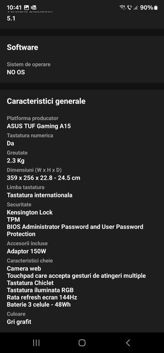 Laptop gaming asus TUF A15