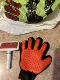 Расческа и перчатка для вычесывания шерсти котов и собак