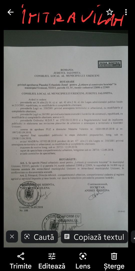 Locuri de casă teren intravilan suprafețe între 500 și 900 mp