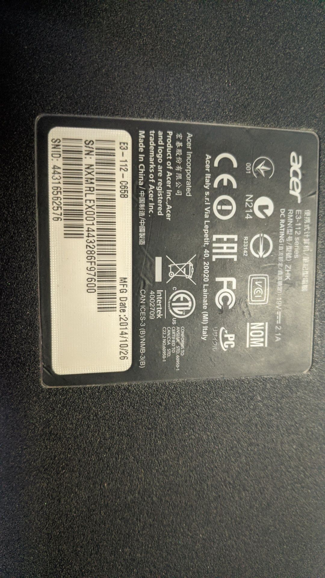 Dezmembrez laptop Acer E3-112