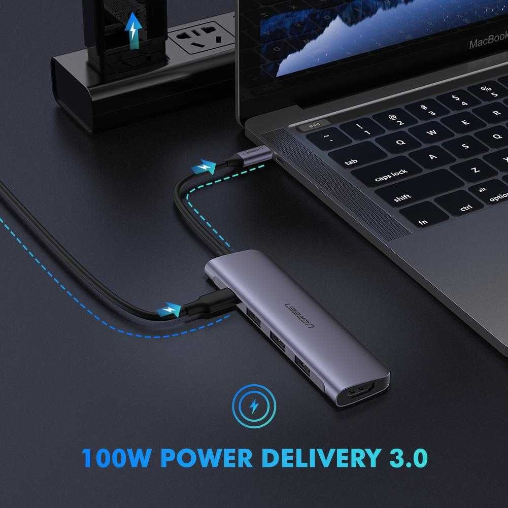 Hub 5 in 1 USB-C la HDMI 4K, 3x USB 3.0, tip C - USB