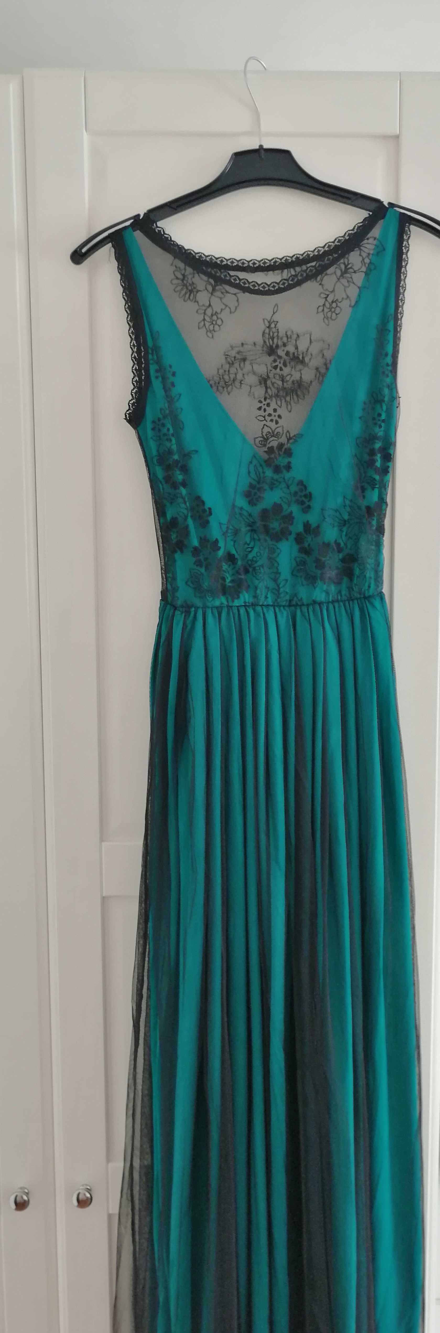 Rochie lunga verde eleganta- versatila -  marime 34 -40